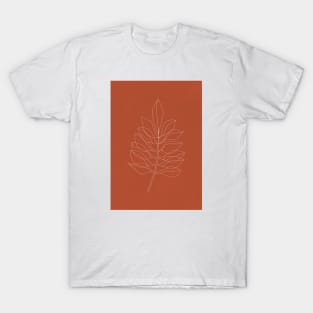 Abstract Line Work, Terracotta, Boho, Minimalist Leaf, Earth Tones T-Shirt